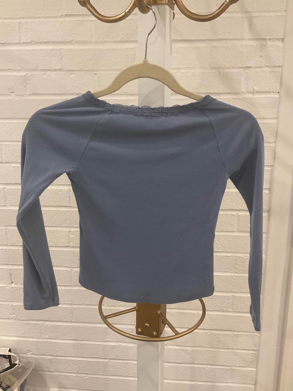 abercrombie kids Dusty Blue Ribbed Lace-Trim Long Sleeve Top - Picture 3 of 6